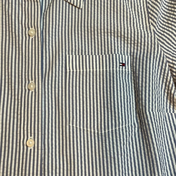 TOMMY HILFIGER Blue Chambray Stripe Button Down Too Shirt Small Spring July 4th - Picture 4 of 5